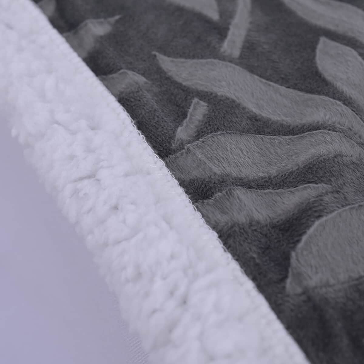 HOMESMART Gray Embossed Short Plush with White Sherpa Double Layer Blanket (59"x79") image number 3