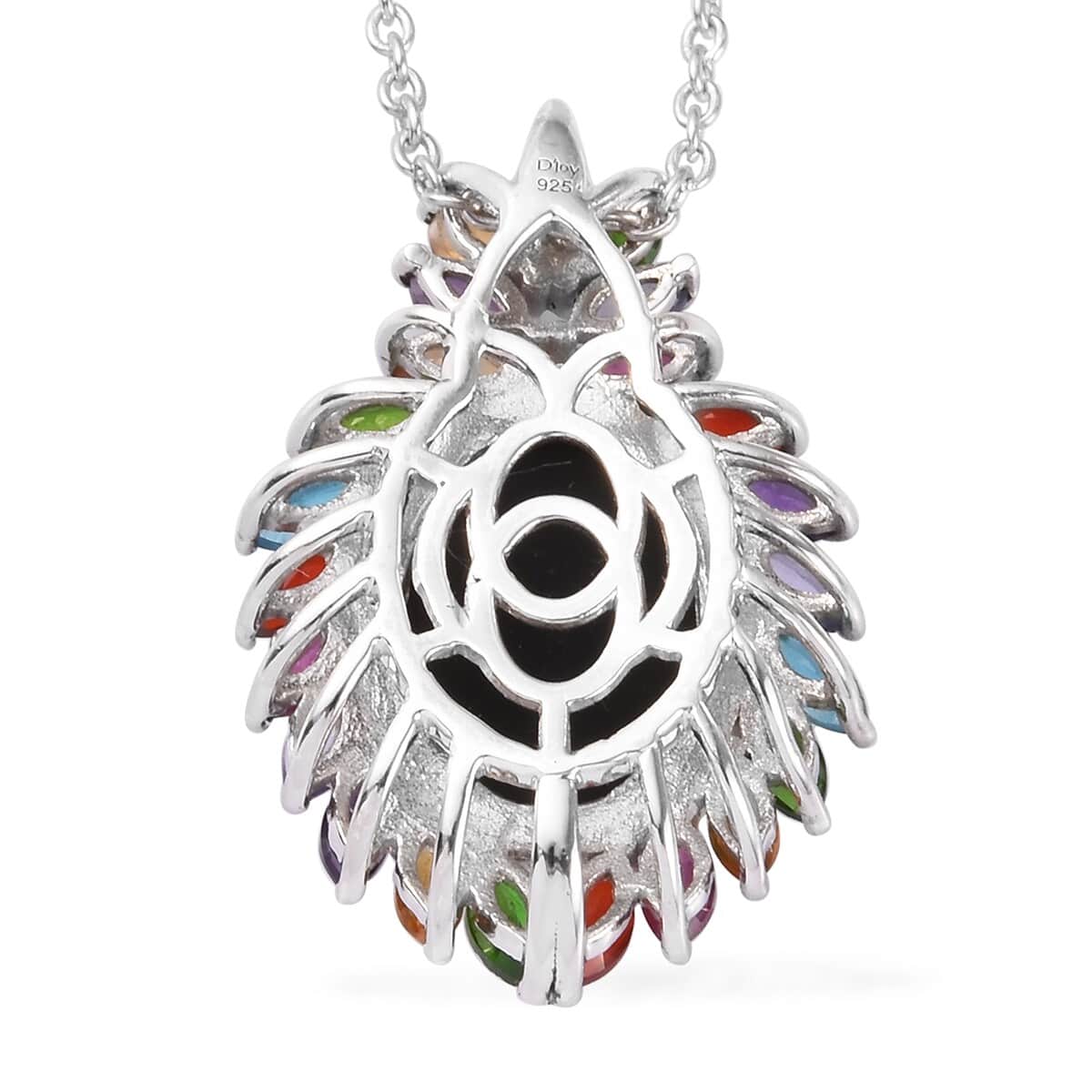 Boulder Opal Triplet and Multi Gemstone Floral Spray Pendant Necklace 20 Inches in Platinum Over Sterling Silver 5.60 ctw image number 4