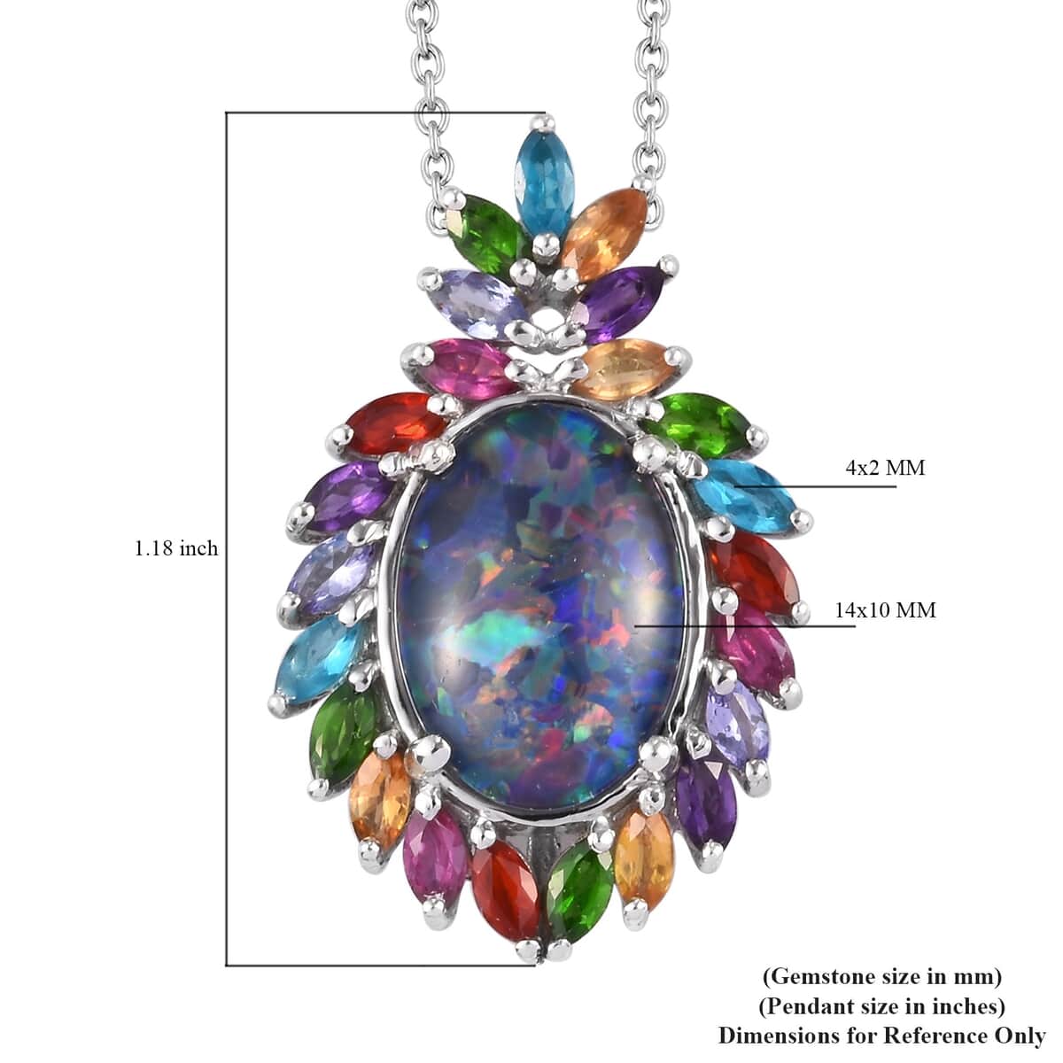 Boulder Opal Triplet and Multi Gemstone Floral Spray Pendant Necklace 20 Inches in Platinum Over Sterling Silver 5.60 ctw image number 5