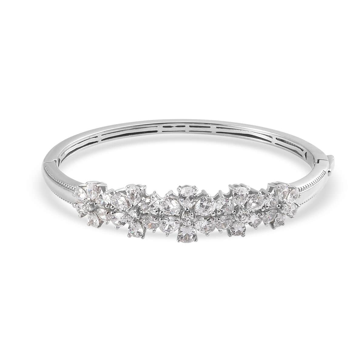 LUSTRO STELLA Made with Finest CZ Bangle Bracelet in Platinum Over Sterling Silver (6.50 In) 16.55 Grams 11.70 ctw image number 0