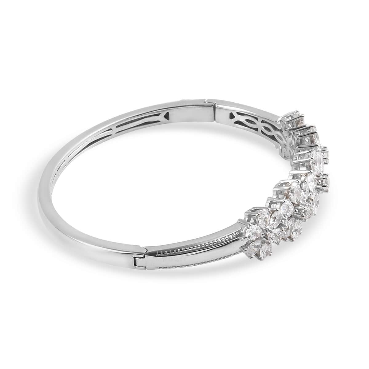 LUSTRO STELLA Made with Finest CZ Bangle Bracelet in Platinum Over Sterling Silver (6.50 In) 16.55 Grams 11.70 ctw image number 3