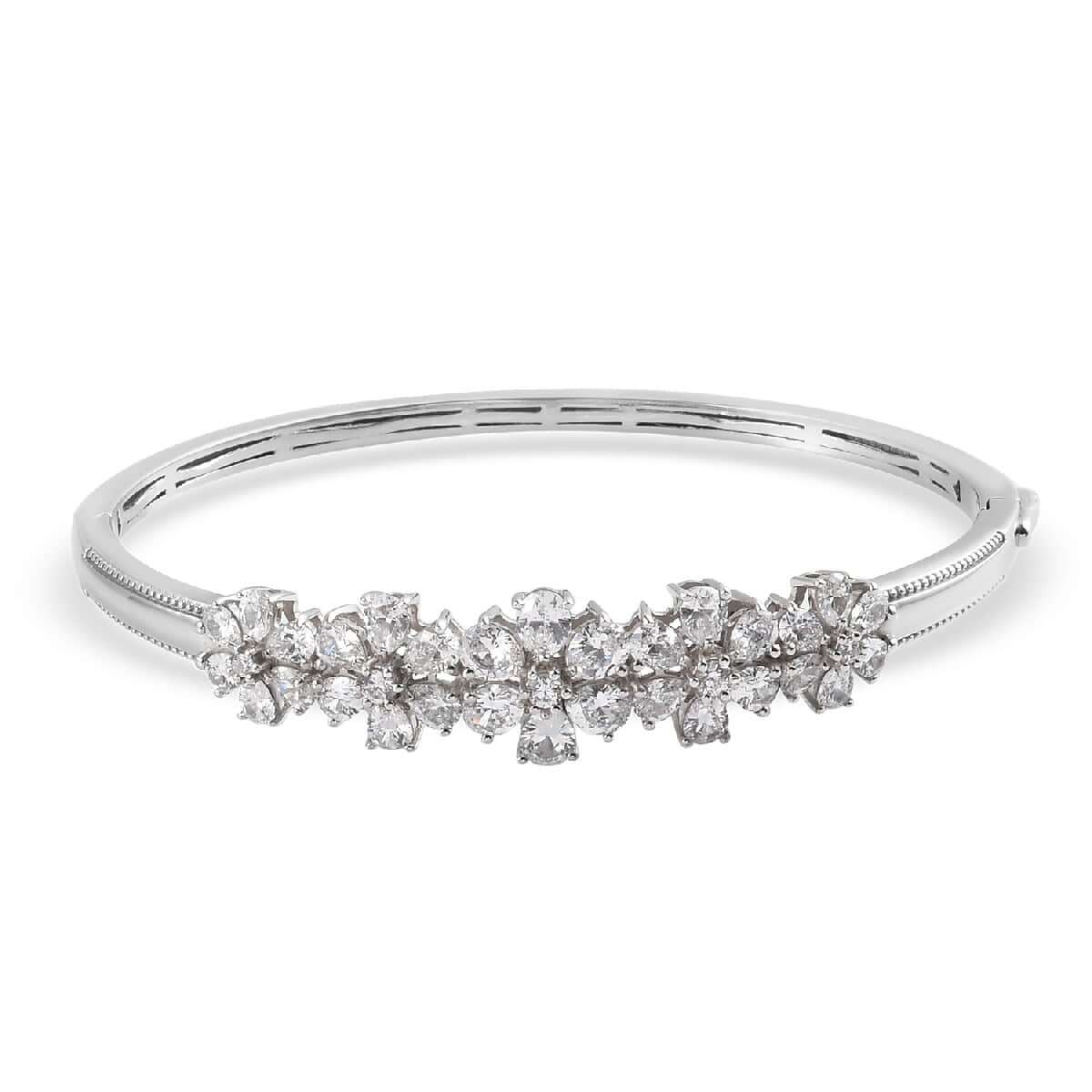 Lustro Stella Made with Finest CZ Bangle Bracelet in Platinum Over Sterling Silver (7.25 In) 11.70 ctw image number 0