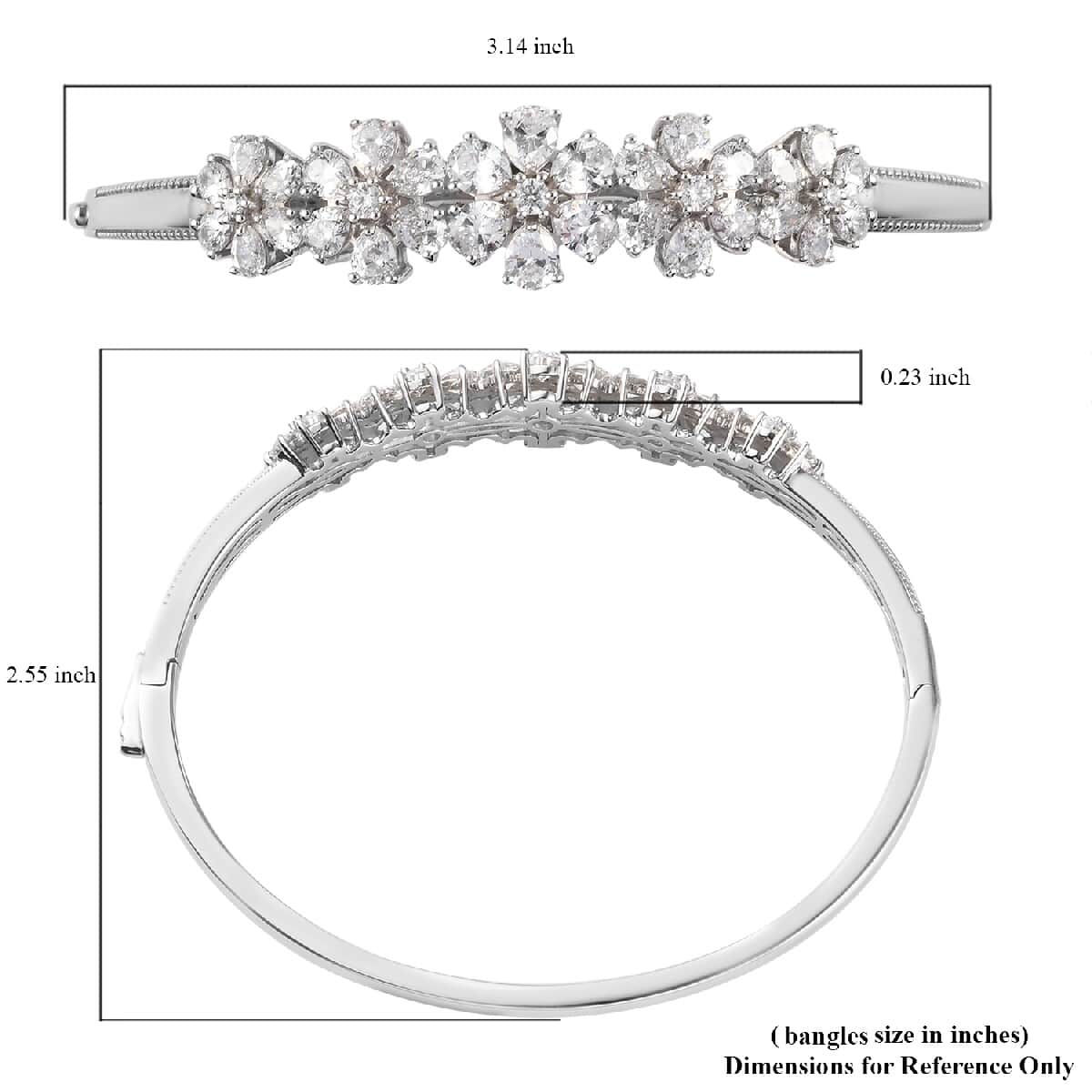 Lustro Stella Made with Finest CZ Bangle Bracelet in Platinum Over Sterling Silver (7.25 In) 11.70 ctw image number 4