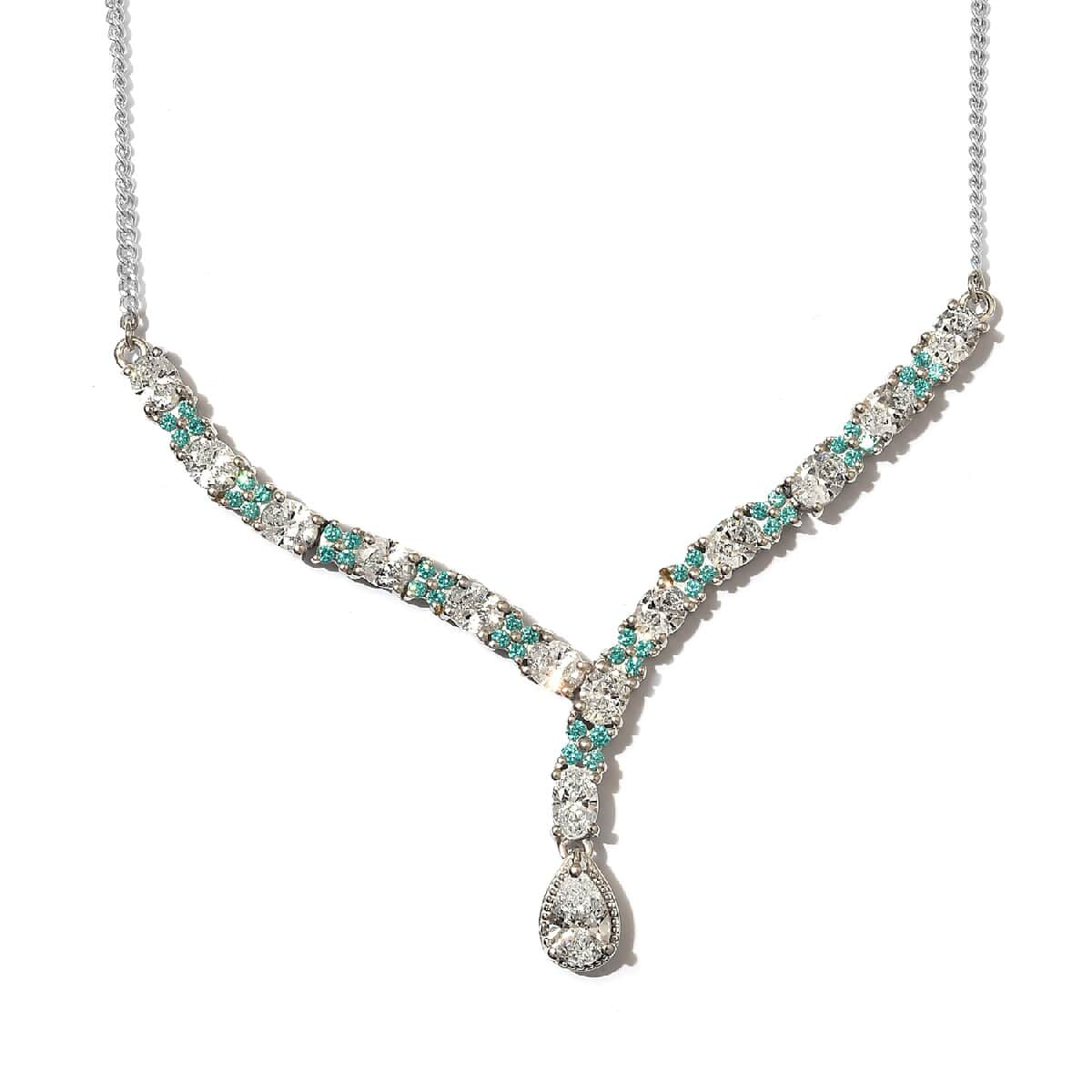 Lustro Stella Made with Finest Mint and White CZ V-Shape Necklace 18 Inches in Platinum Over Sterling Silver 10.15 ctw image number 0