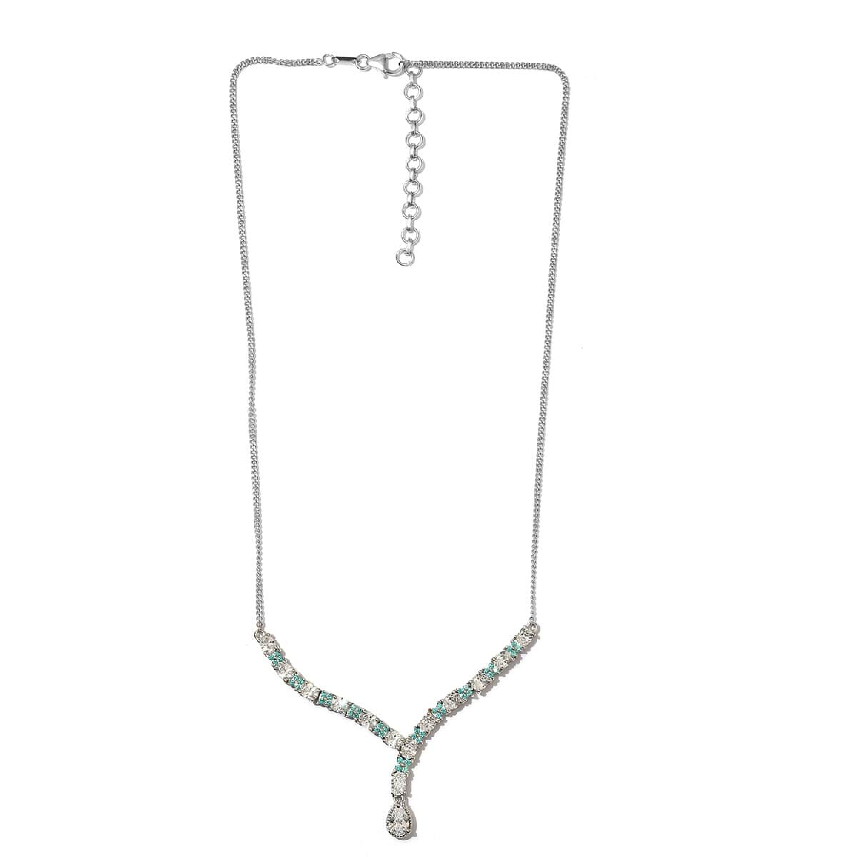 Lustro Stella Made with Finest Mint and White CZ V-Shape Necklace 18 Inches in Platinum Over Sterling Silver 10.15 ctw image number 3