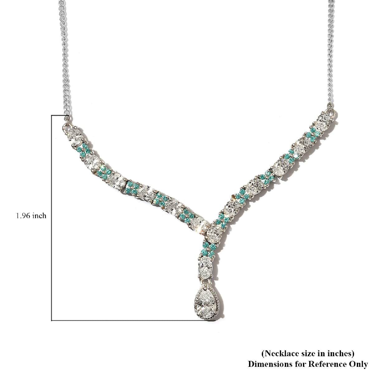Lustro Stella Made with Finest Mint and White CZ V-Shape Necklace 18 Inches in Platinum Over Sterling Silver 10.15 ctw image number 5
