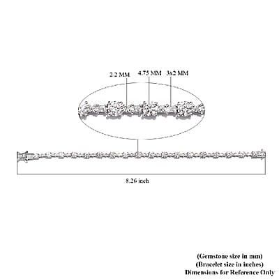 Lustro Stella Made with Finest CZ Bracelet in Platinum Over Sterling Silver (7.25 In) 9 Grams 15.20 ctw