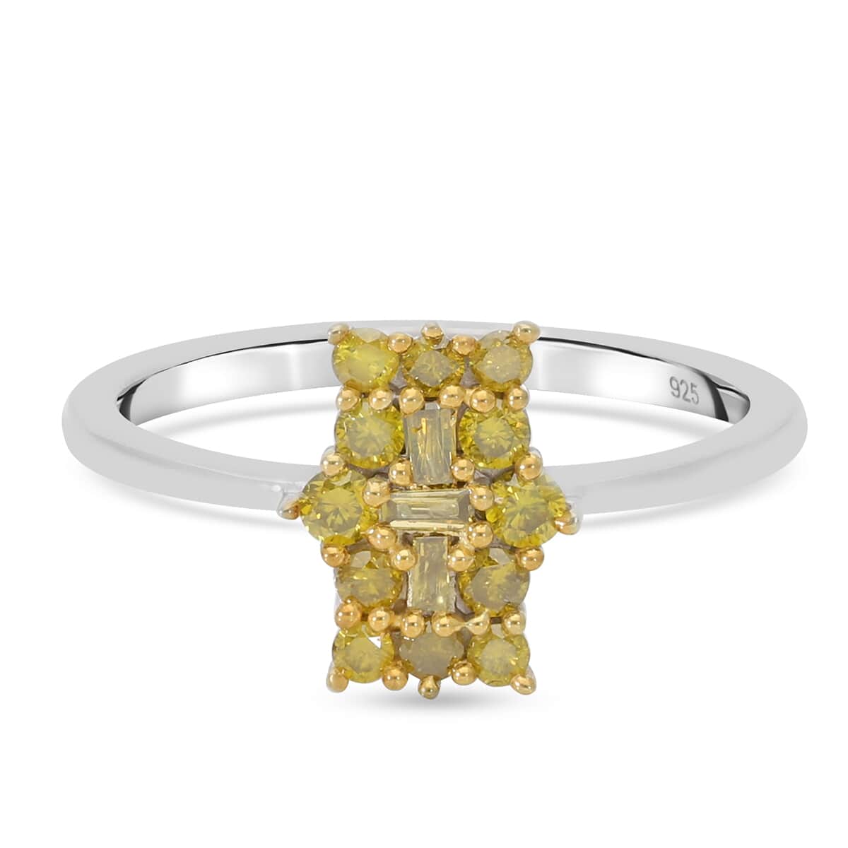 Yellow Diamond Elongated Ring in Rhodium & Platinum Over Sterling Silver (Size 8.0) 0.50 ctw image number 0