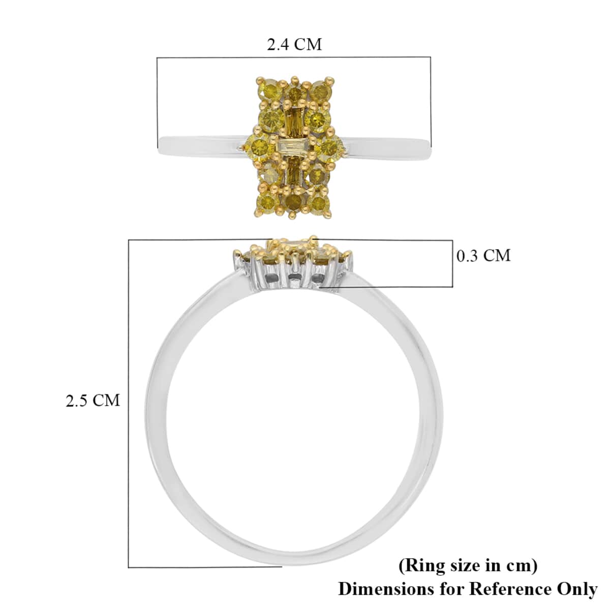 Yellow Diamond Elongated Ring in Rhodium & Platinum Over Sterling Silver (Size 8.0) 0.50 ctw image number 5