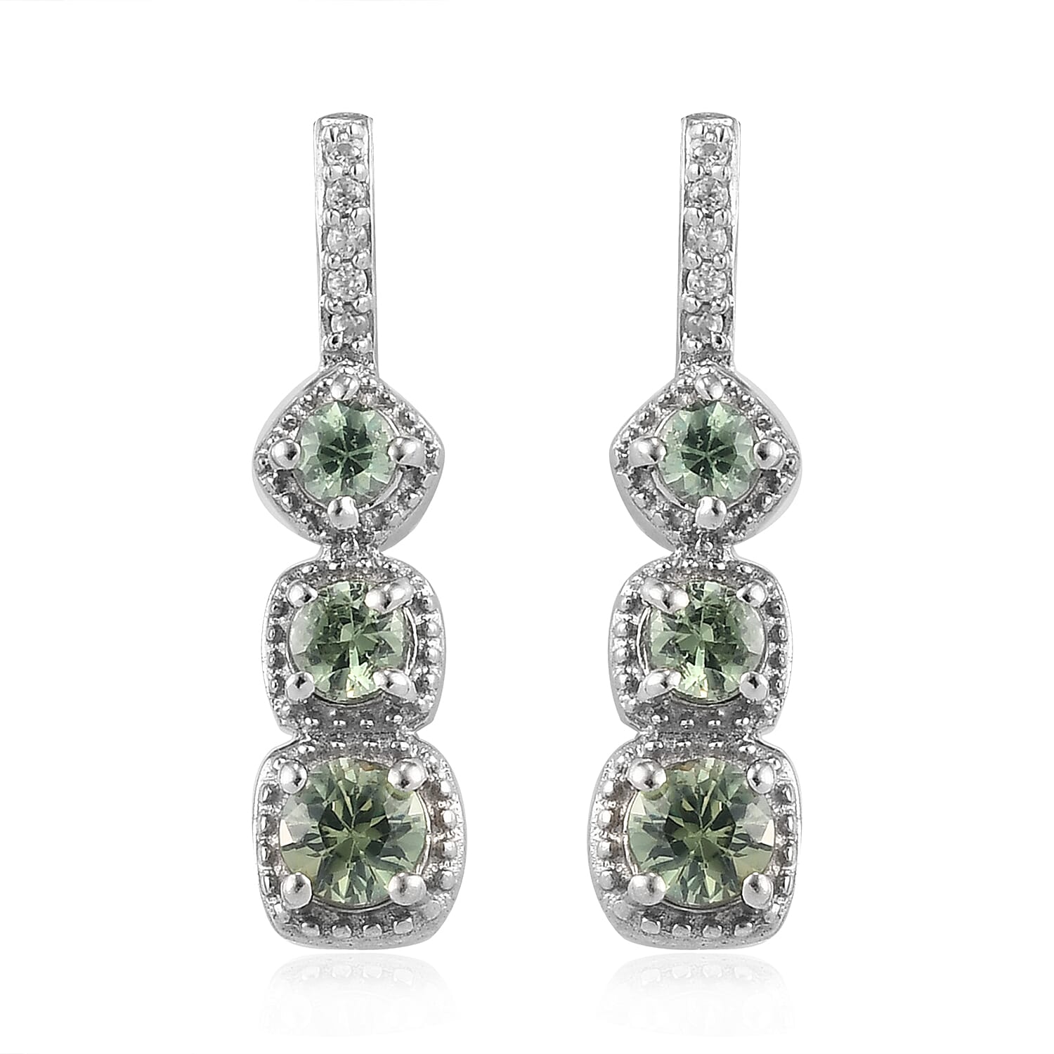 Ambanja Demantoid Garnet and Zircon Dangling Earrings in Platinum Over Sterling Silver 1.30 ctw