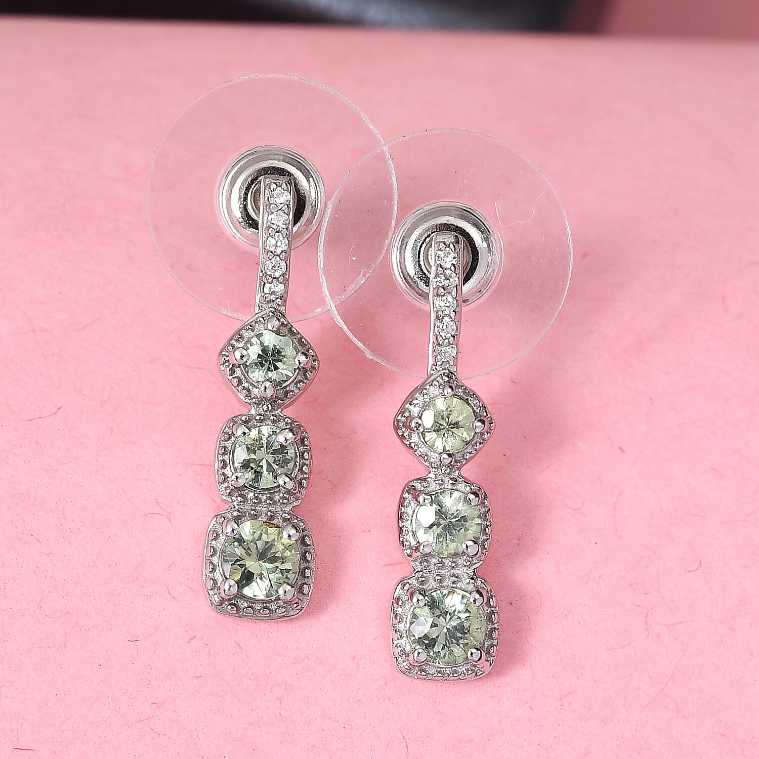 Ambanja Demantoid Garnet and Zircon Dangling Earrings in Platinum Over Sterling Silver 1.30 ctw