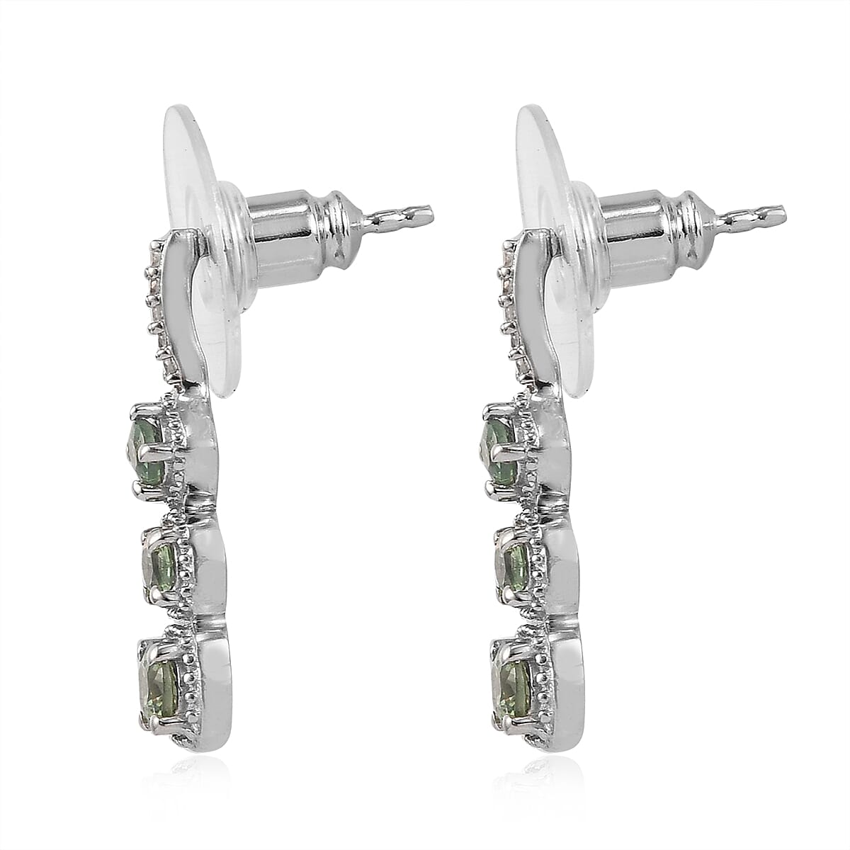 Ambanja Demantoid Garnet and Zircon Dangling Earrings in Platinum Over Sterling Silver 1.30 ctw