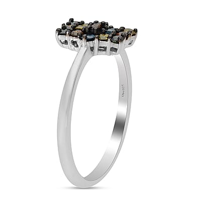 Multi Diamond Elongated Ring in Rhodium & Platinum Over Sterling Silver (Size 10.0) 0.50 ctw