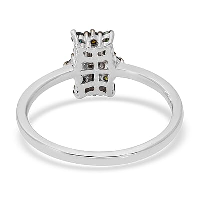 Multi Diamond Elongated Ring in Rhodium & Platinum Over Sterling Silver (Size 10.0) 0.50 ctw