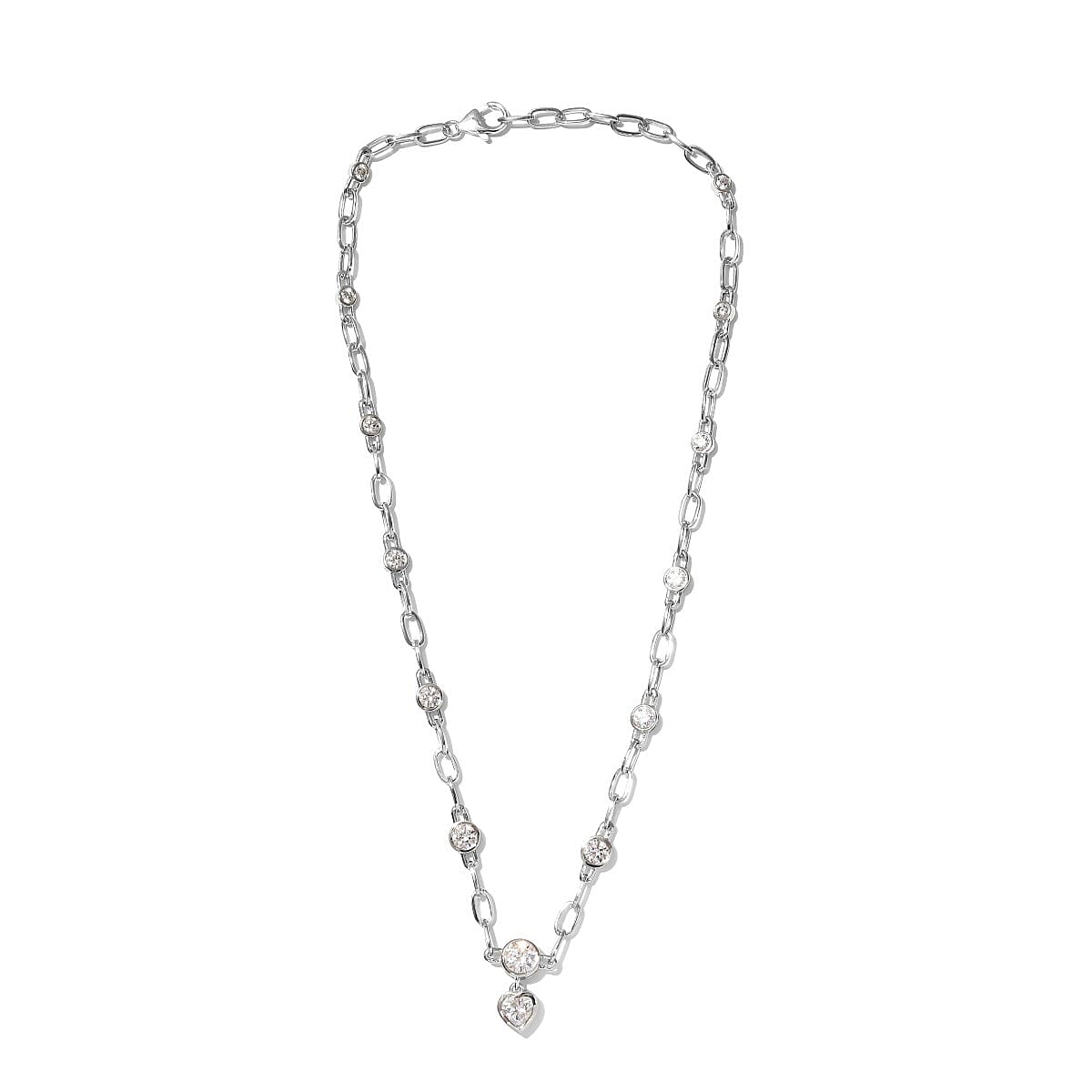 Lustro Stella Made with Finest CZ Necklace 18 Inches in Platinum Over Sterling Silver 9.90 ctw