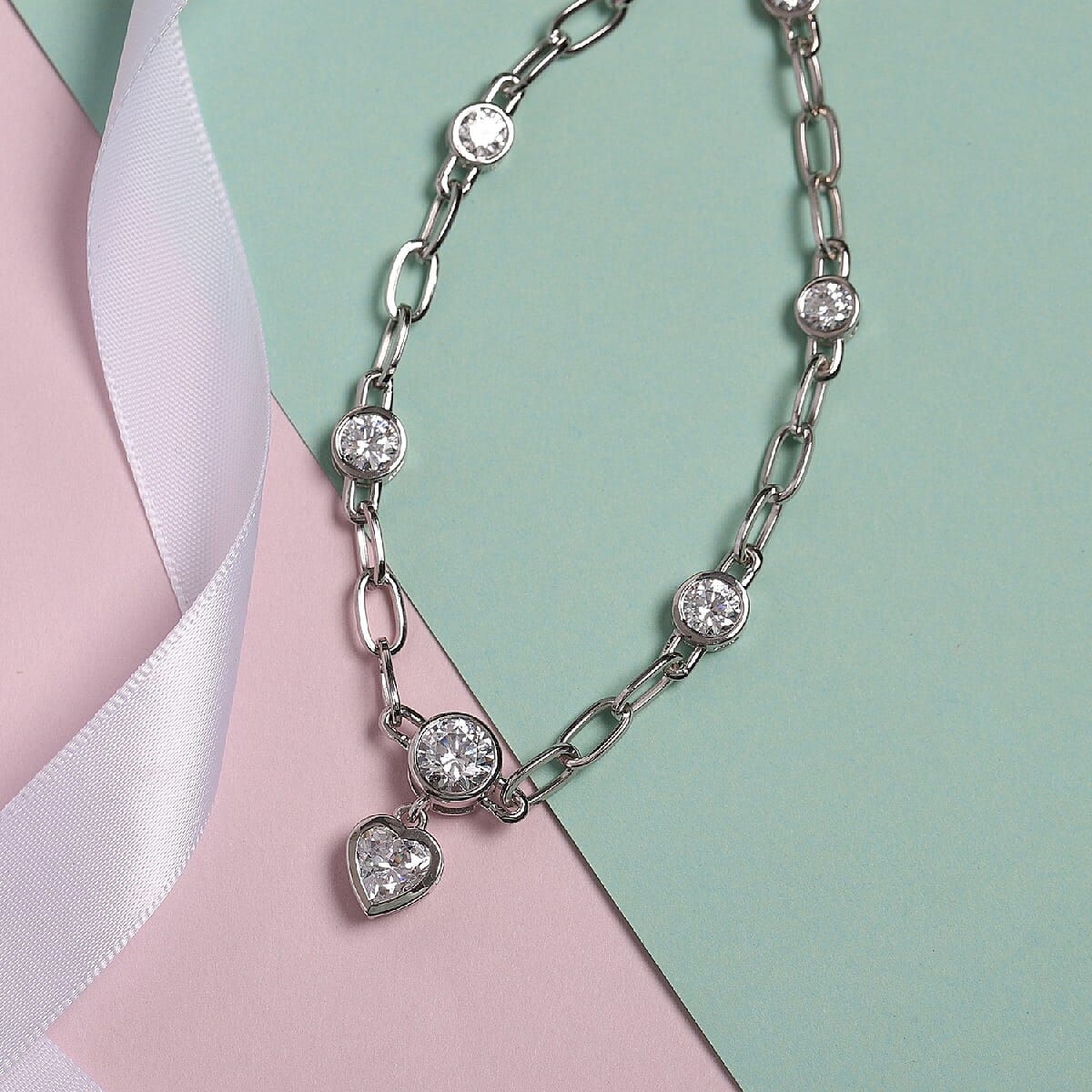 Lustro Stella Made with Finest CZ Necklace 18 Inches in Platinum Over Sterling Silver 9.90 ctw