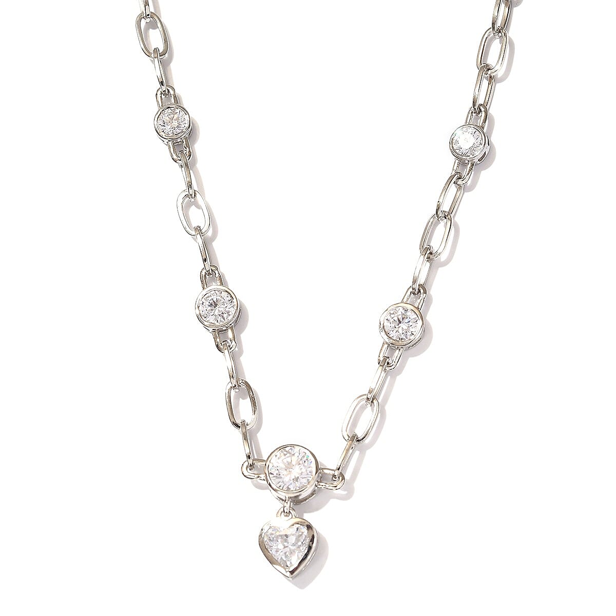 Lustro Stella Made with Finest CZ Necklace 18 Inches in Platinum Over Sterling Silver 9.90 ctw