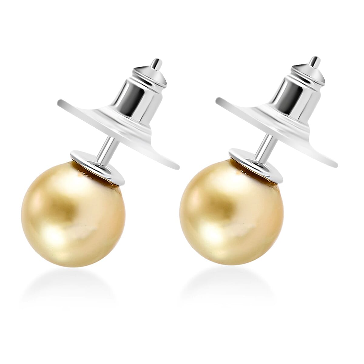 South Sea Golden Cultured Pearl Stud Earrings in Platinum Over Sterling Silver image number 3