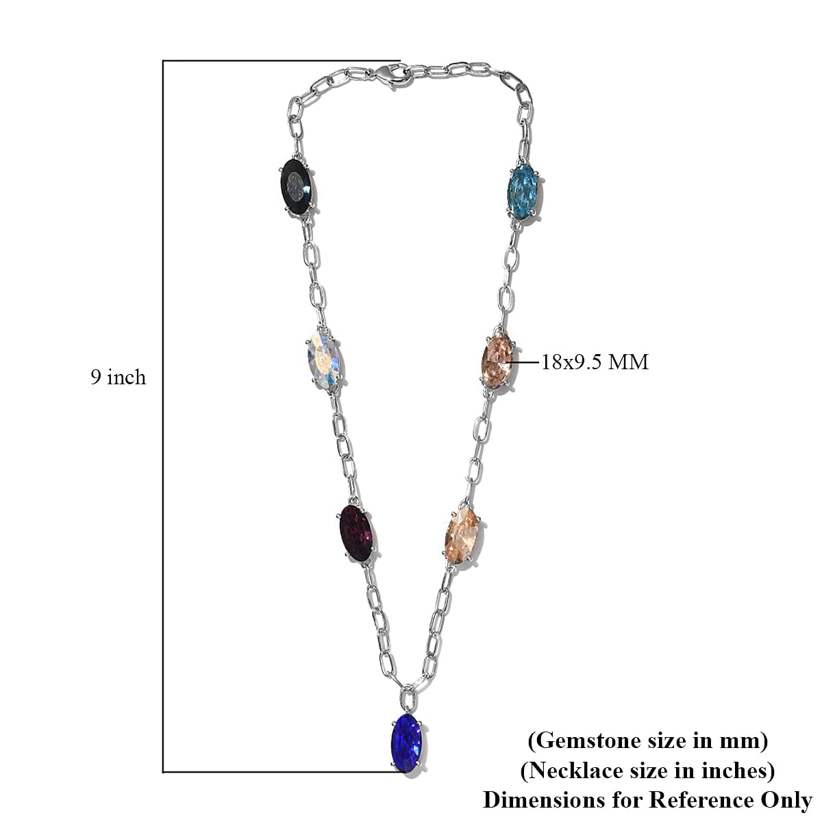 Designer Inspired Karis Multi Color Crystal Station Necklace 18 Inches in Platinum Bond
