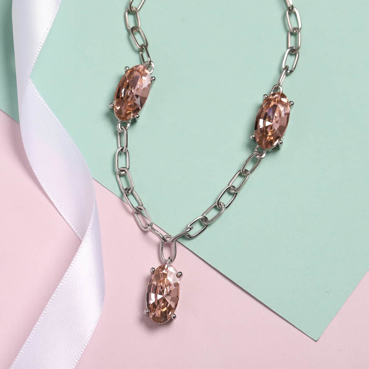 Designer Inspired KARIS Golden Shadow Crystal Station Necklace 18 Inches in Platinum Bond image number 1