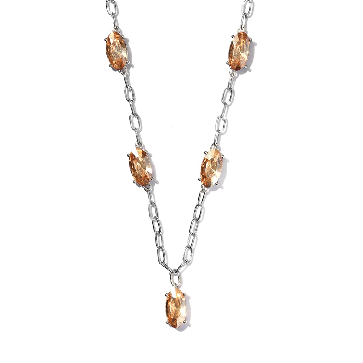Designer Inspired KARIS Golden Shadow Crystal Station Necklace 18 Inches in Platinum Bond image number 3