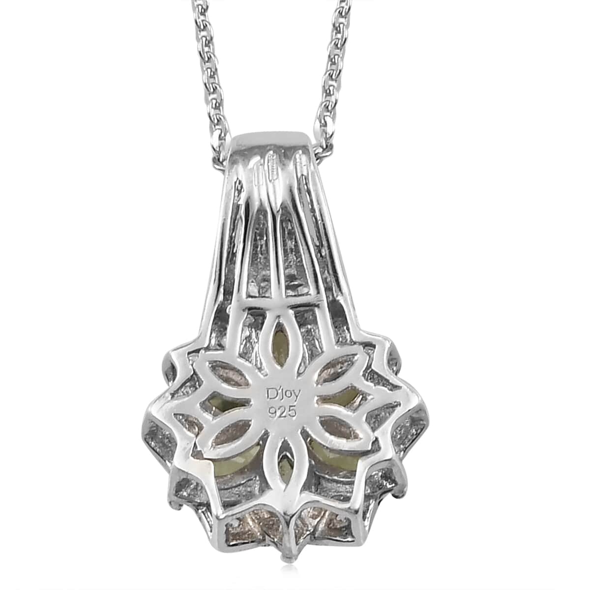 Peridot and Natural White Zircon Pendant Necklace 20 Inches in Platinum Over Sterling Silver 1.30 ctw image number 4