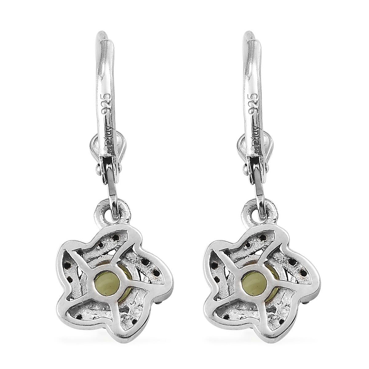 Peridot and Thai Black Spinel Dangle Flower Earrings in Platinum Over Sterling Silver 1.80 ctw image number 3