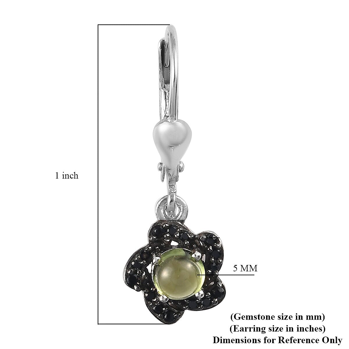 Peridot and Thai Black Spinel Dangle Flower Earrings in Platinum Over Sterling Silver 1.80 ctw image number 4