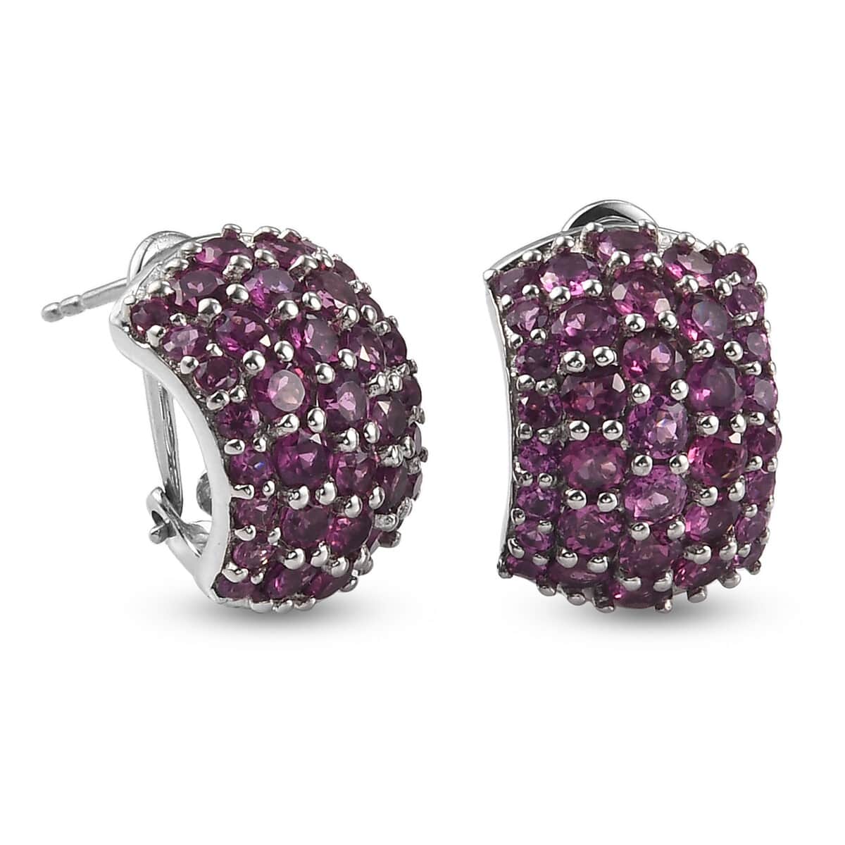 Purple Garnet Latch Back Cluster Earrings in Platinum Over Sterling Silver 7.10 ctw image number 0