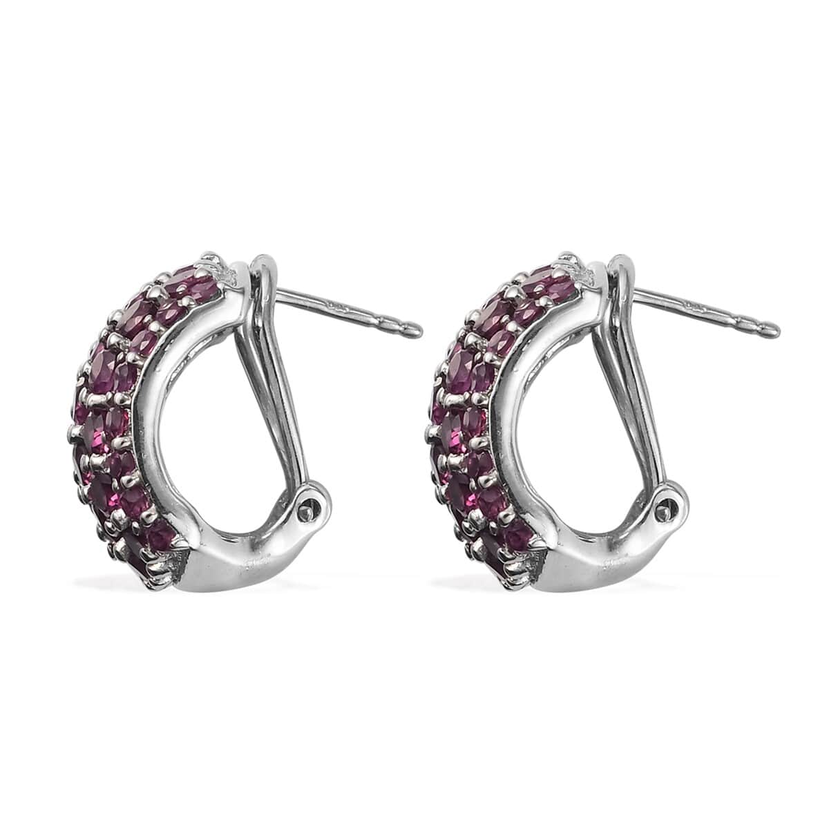 Purple Garnet Latch Back Cluster Earrings in Platinum Over Sterling Silver 7.10 ctw image number 3