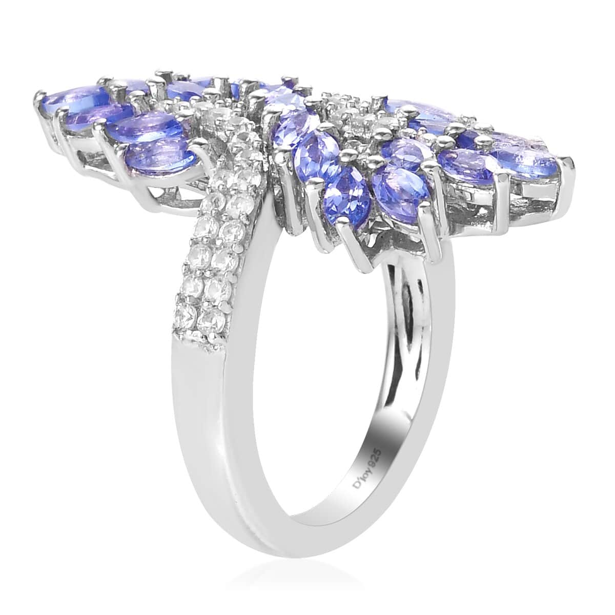 AAA Tanzanite and Zircon Bypass Ring in Platinum Over Sterling Silver (Size 7.0) 2.40 ctw image number 3
