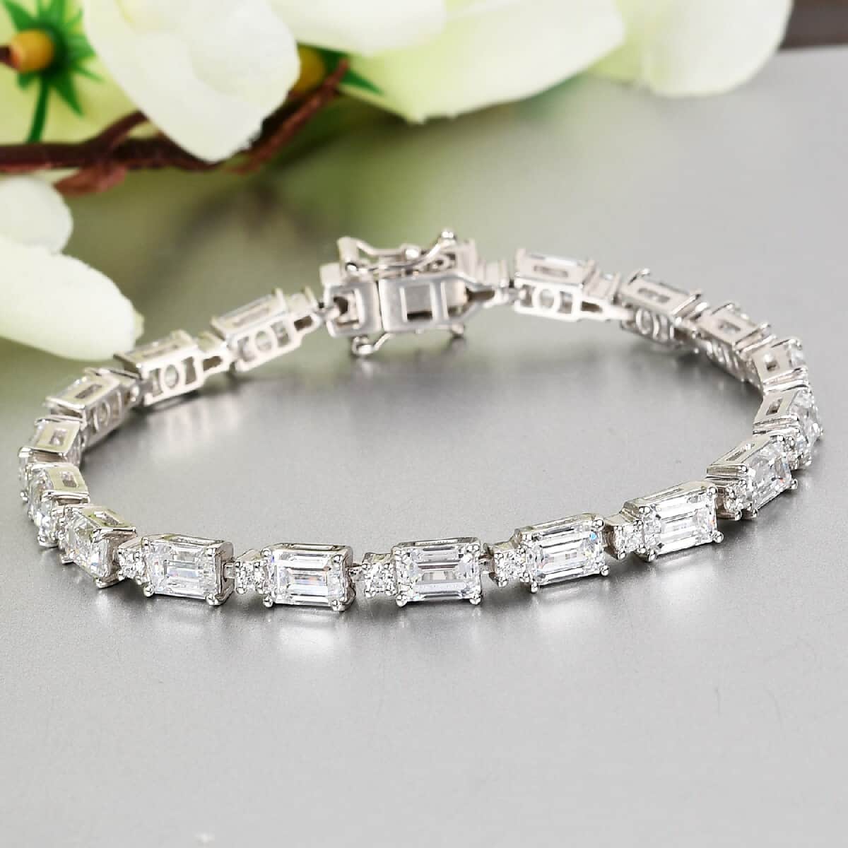 LUSTRO STELLA Made with Finest CZ Bracelet in Platinum Over Sterling Silver (8.00 In) 13 Grams 26.70 ctw image number 1