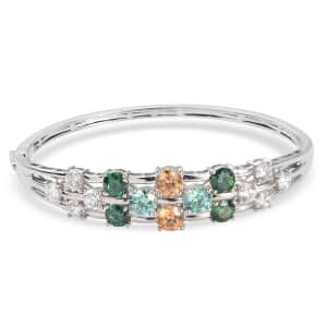 Lustro Stella Made with Finest Multi Color CZ Bangle Bracelet in Platinum Over Sterling Silver (7.25 In) 19.00 ctw