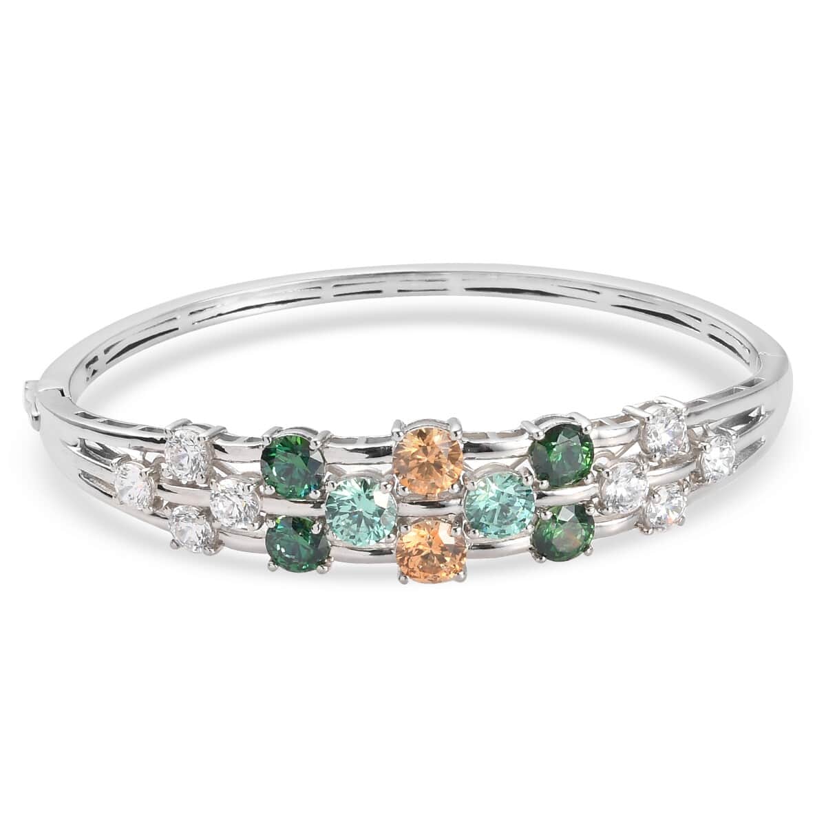 Lustro Stella Made with Finest Multi Color CZ Bangle Bracelet in Platinum Over Sterling Silver (7.25 In) 19.00 ctw image number 0