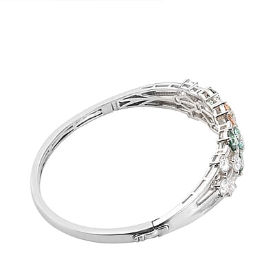 Lustro Stella Made with Finest Multi Color CZ Bangle Bracelet in Platinum Over Sterling Silver (7.25 In) 19.00 ctw