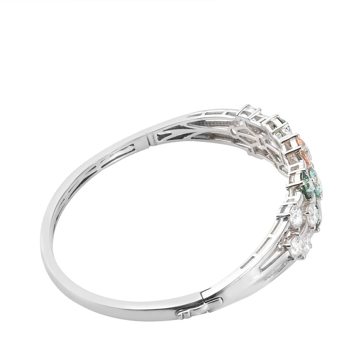 Lustro Stella Made with Finest Multi Color CZ Bangle Bracelet in Platinum Over Sterling Silver (7.25 In) 19.00 ctw image number 3
