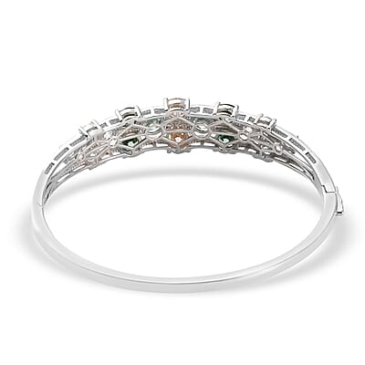 Lustro Stella Made with Finest Multi Color CZ Bangle Bracelet in Platinum Over Sterling Silver (7.25 In) 19.00 ctw