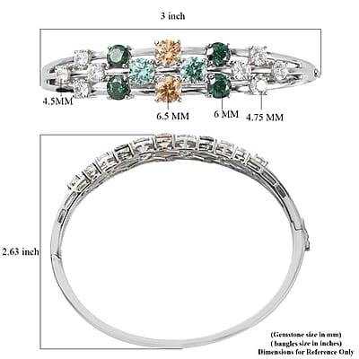 Lustro Stella Made with Finest Multi Color CZ Bangle Bracelet in Platinum Over Sterling Silver (7.25 In) 19.00 ctw