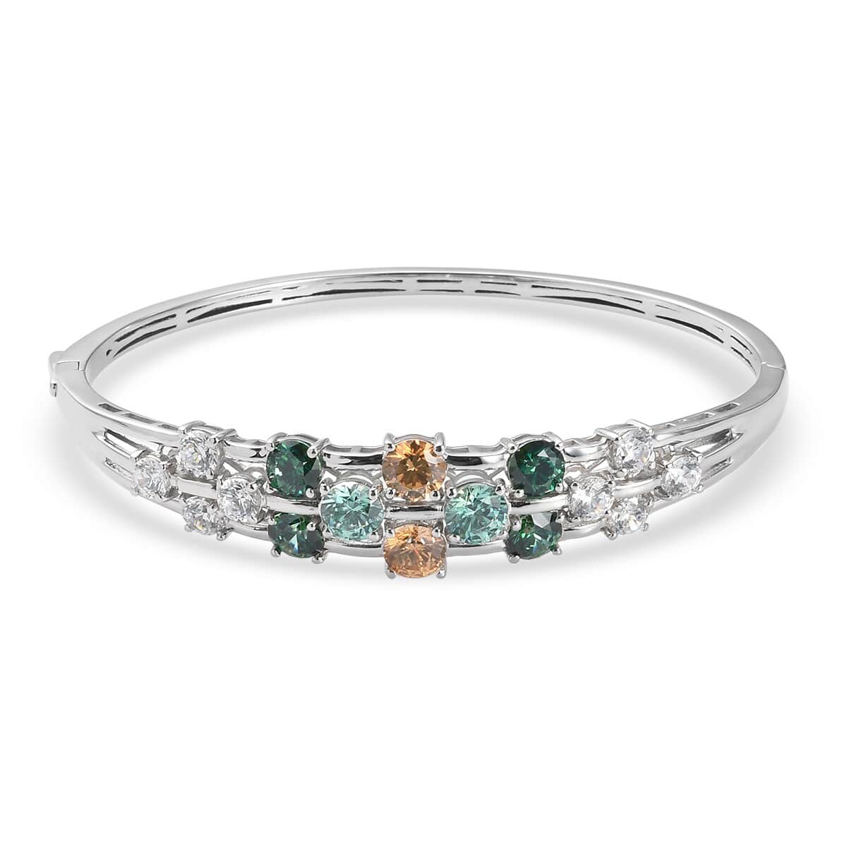 Lustro Stella Made with Finest Multi Color CZ Bangle Bracelet in Platinum Over Sterling Silver (8 In) 19.00 ctw image number 0