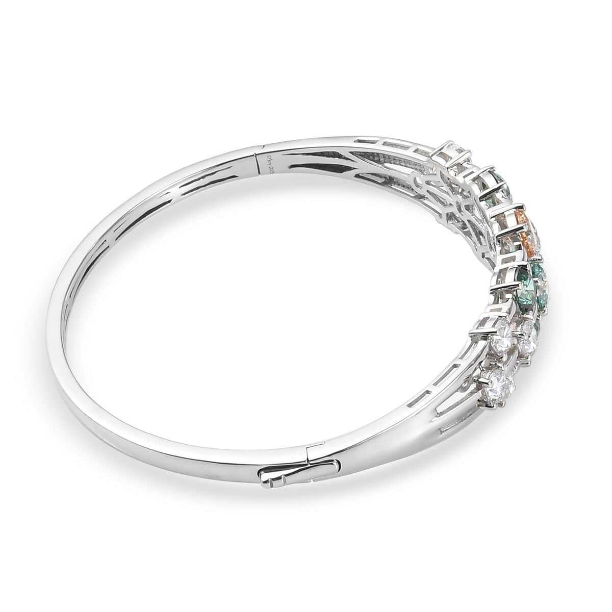 Lustro Stella Made with Finest Multi Color CZ Bangle Bracelet in Platinum Over Sterling Silver (8 In) 19.00 ctw image number 3