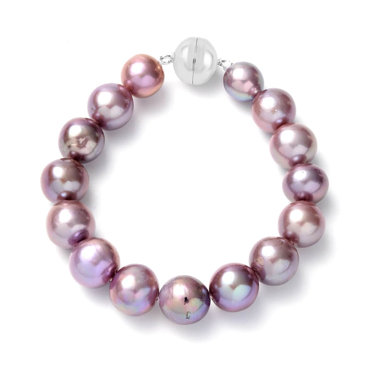 Purple Edison Pearl Beaded Bracelet with Magnetic Lock in Rhodium Over Sterling Silver (6.50 In) image number 0