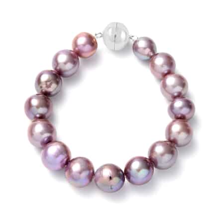Purple Edison Pearl 8-12mm Beads Bracelet in Rhodium Over Sterling Silver (6.50 In) image number 0