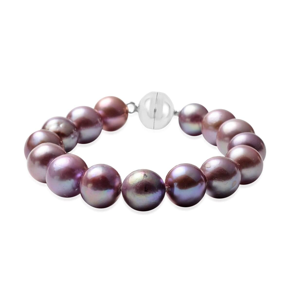 Purple Edison Pearl 8-12mm Beads Bracelet in Rhodium Over Sterling Silver (6.50 In) image number 2