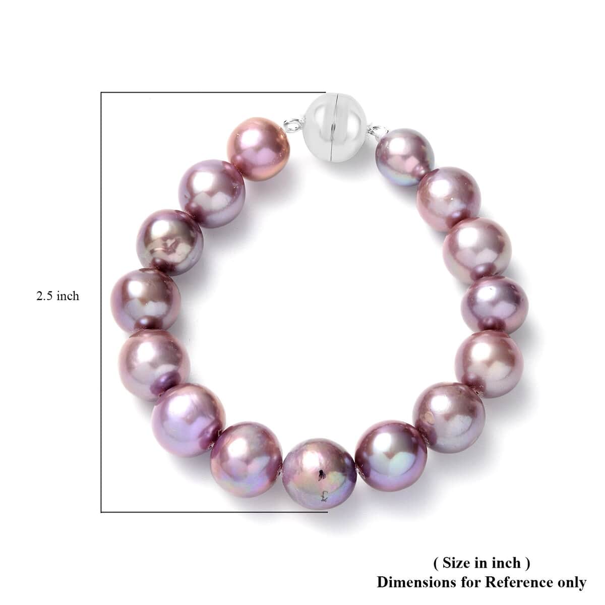 Purple Edison Pearl Beaded Bracelet with Magnetic Lock in Rhodium Over Sterling Silver (6.50 In) image number 3