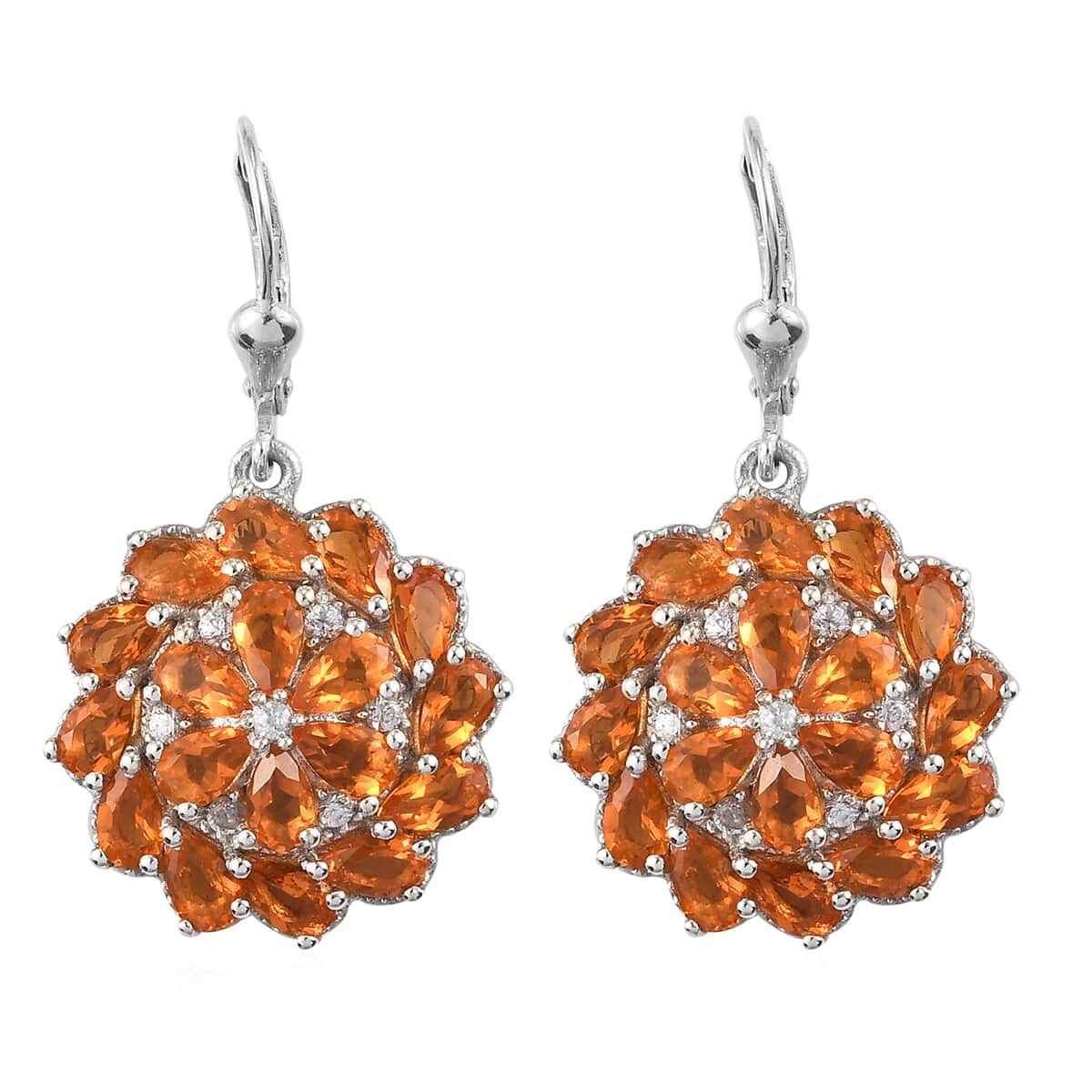 Jalisco Fire Opal and Natural White Zircon Floral Earrings in Platinum Over Sterling Silver 9.70 Grams 5.70 ctw image number 0