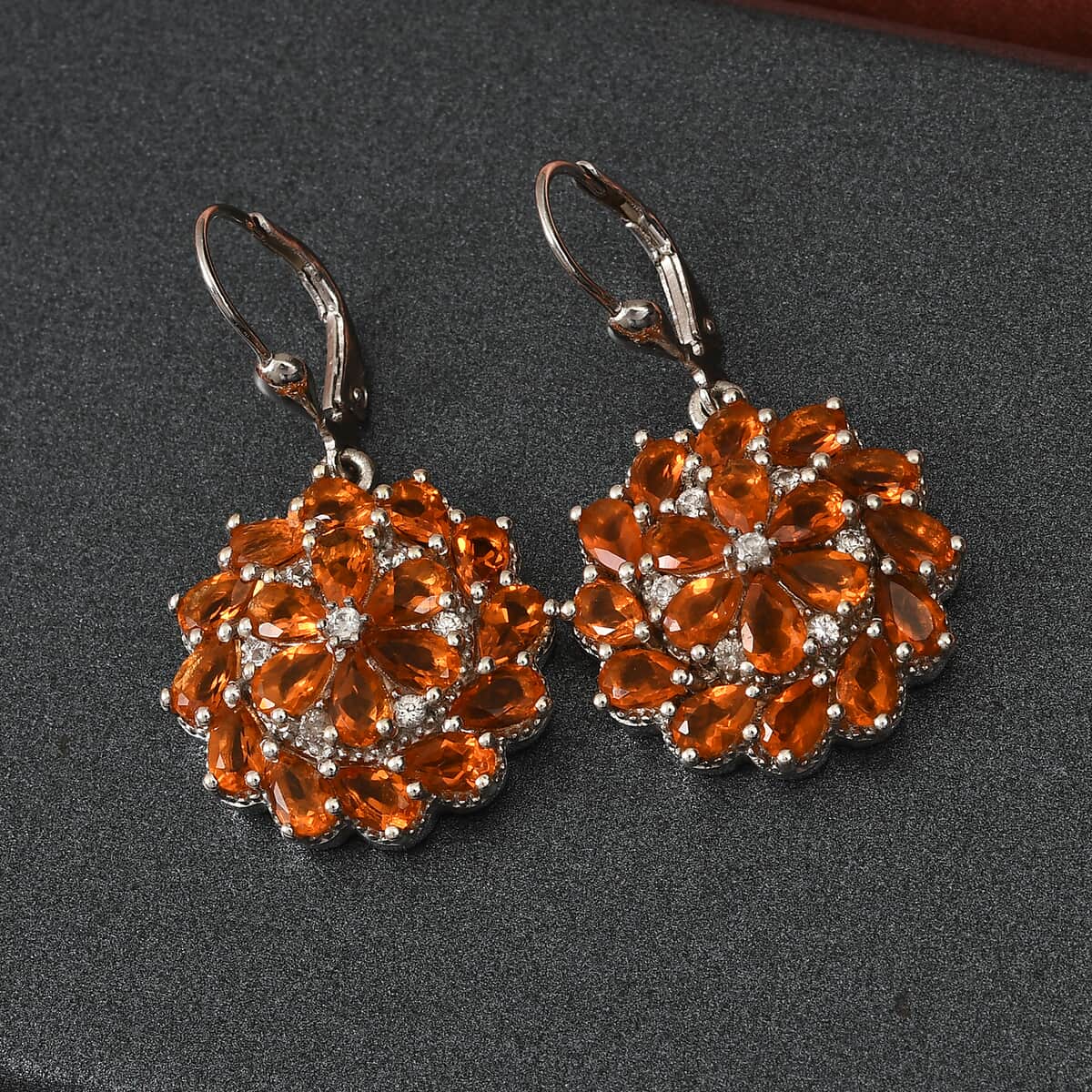 Jalisco Fire Opal and Natural White Zircon Floral Earrings in Platinum Over Sterling Silver 9.70 Grams 5.70 ctw image number 1