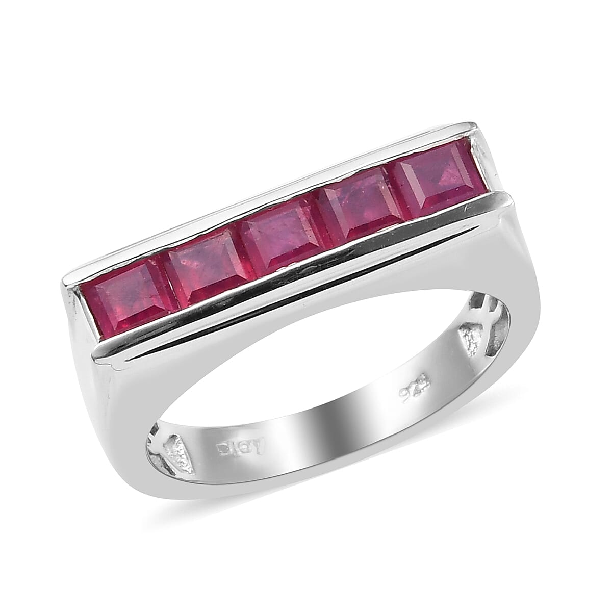 Niassa Ruby (FF) Men's Ring in Platinum Over Sterling Silver (Size 11.0) 2.60 ctw