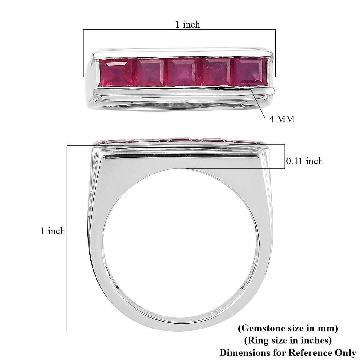 Niassa Ruby (FF) Men's Ring in Platinum Over Sterling Silver (Size 11.0) 2.60 ctw