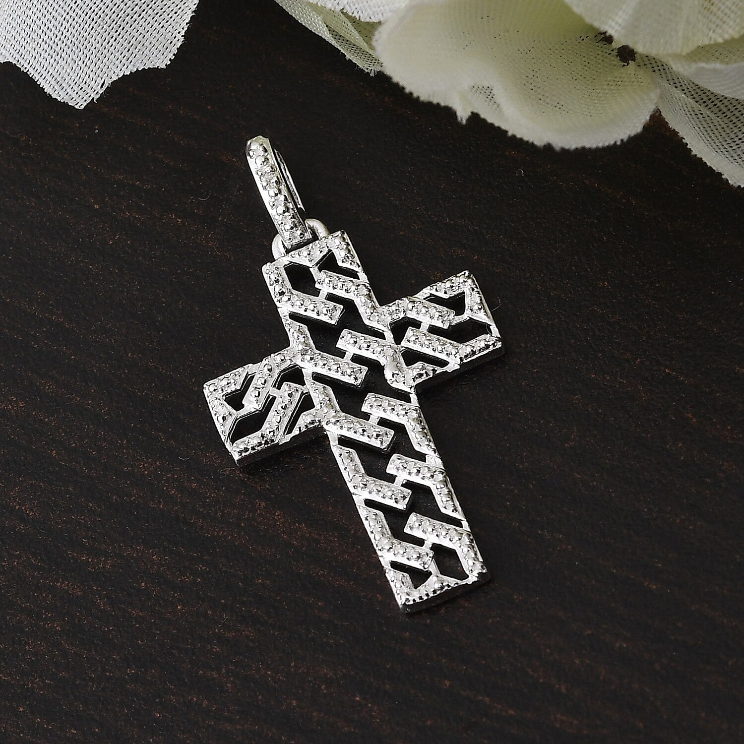 Moissanite Accent Cross Pendant in Sterling Silver