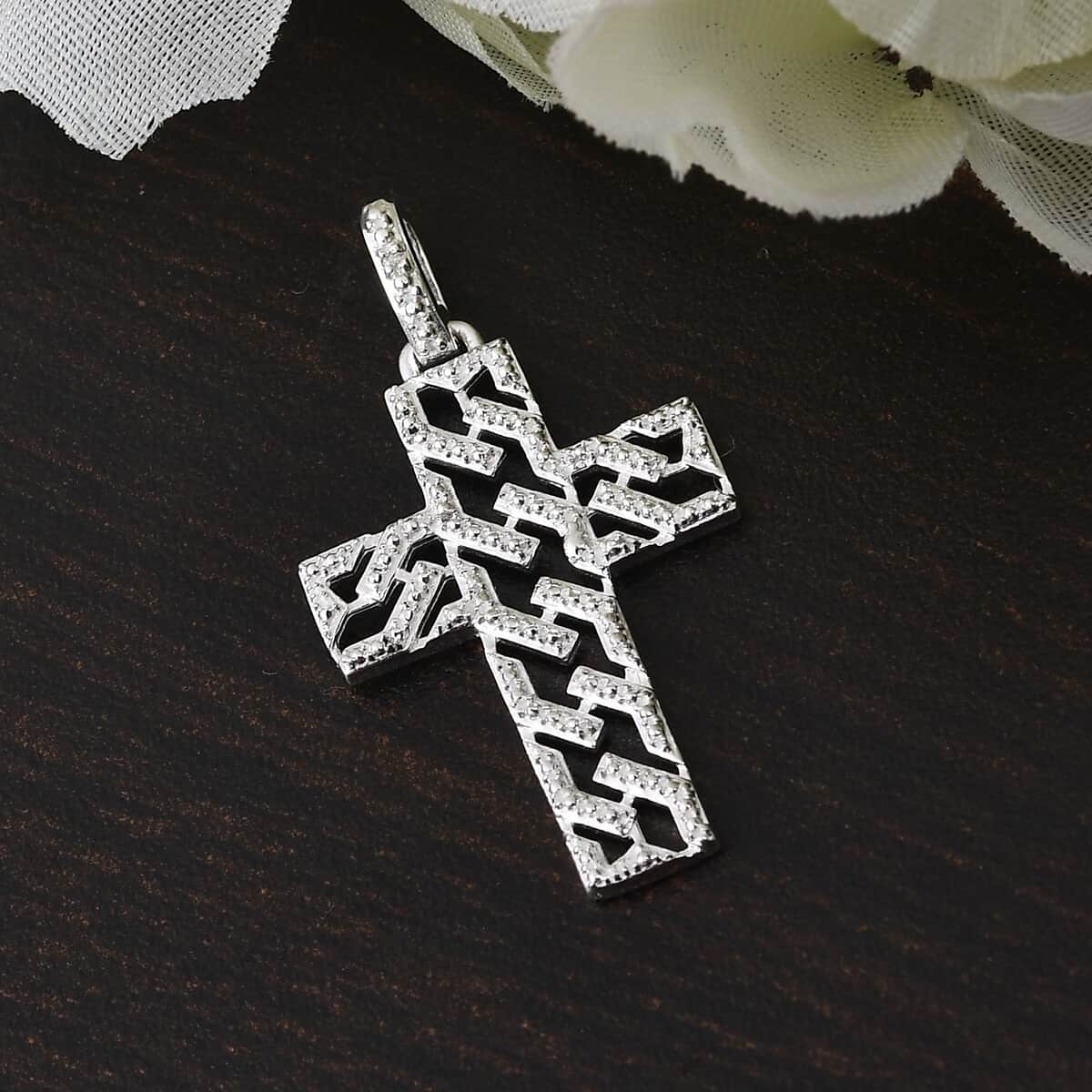 Moissanite Accent Cross Pendant in Sterling Silver image number 1